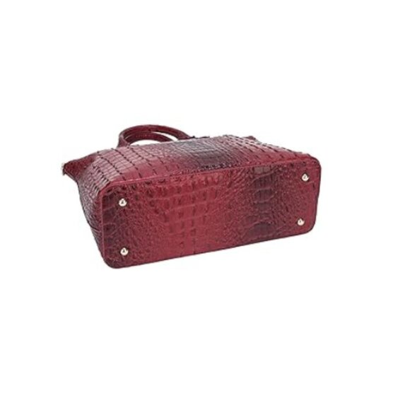 Women's Satchel Shoulder Bag Vegan Leather Crocodile-Embossed Pattern Top Handle - Picture 4 of 6